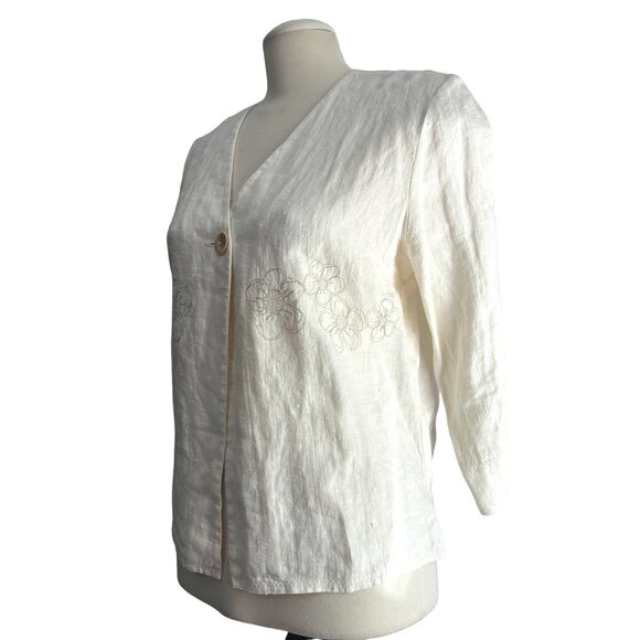 Harve Benard Vintage Linen Button Front Cardigan Sz 10 Womens White 3/4 Sleeve - Picture 8 of 15